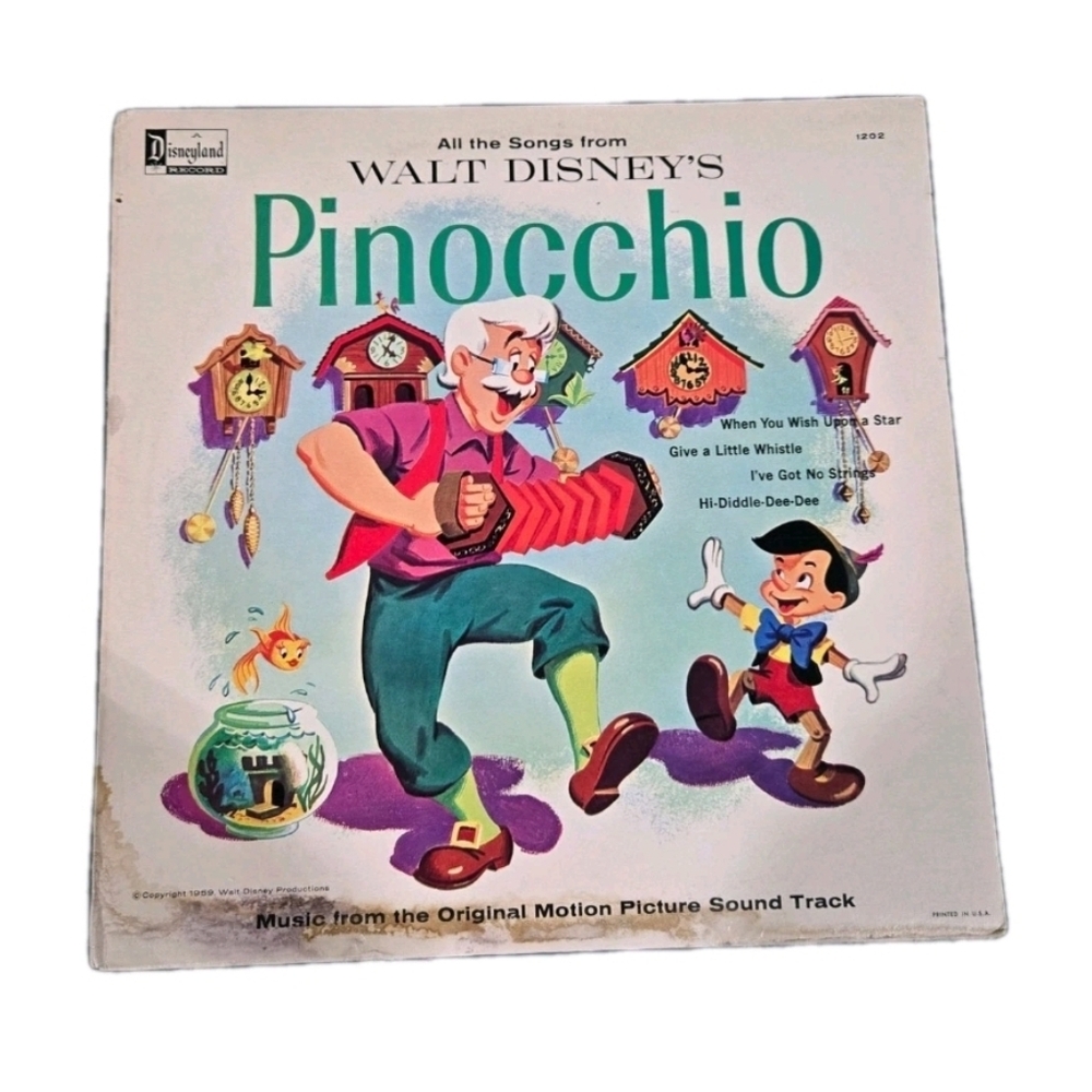VINTAGE Walt Disney Pinocchio 1959 Vinyl Record Disneyland Record DQ-1202
